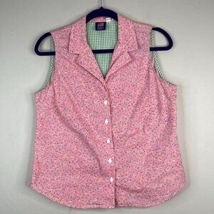 Vintage 90s Camp Shirt Top Womens PLarge Ditsy Garden Floral Sleeveless Button